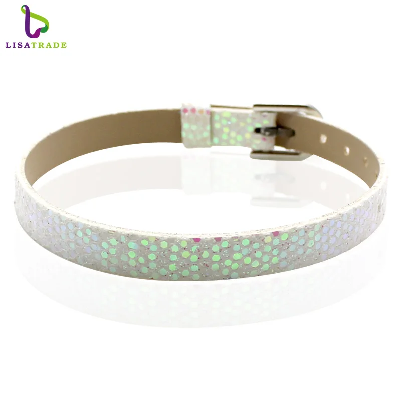 8MM PU Leather Glint DIY Wristband Bracelets 10PCS LSBR06*10