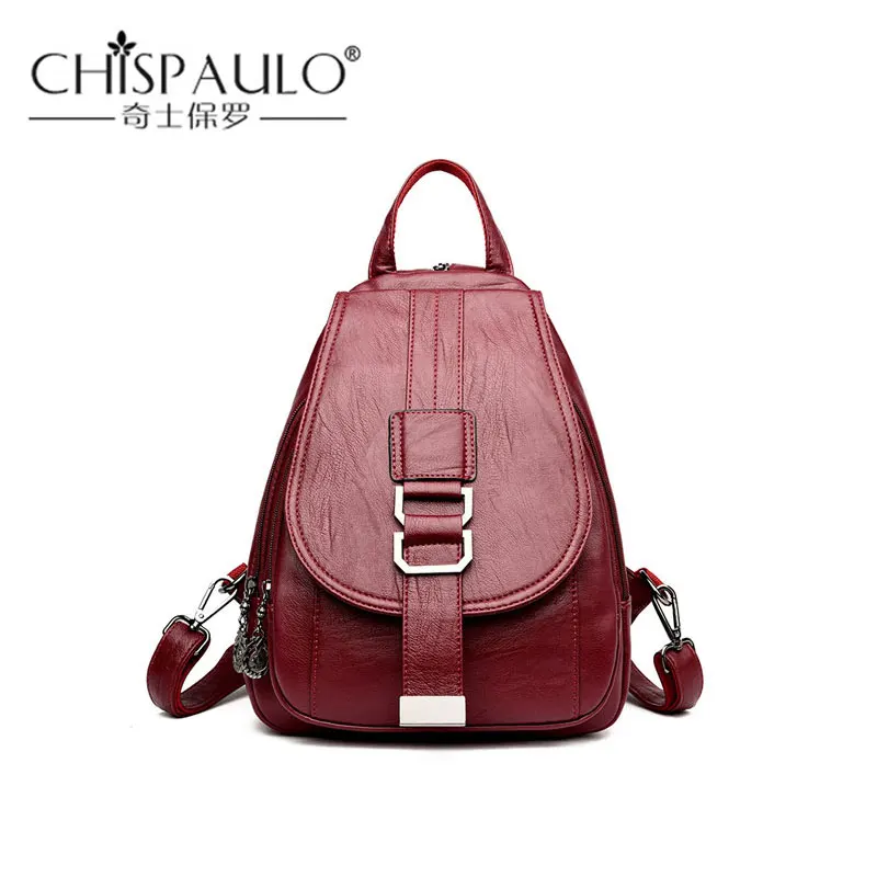

CHISPAULO Brand 2018 New Luxury Female Backpack Genuine Leather Shoulders Wmen Bag Sheepskin Student Bag Ladies Shoulder Bags