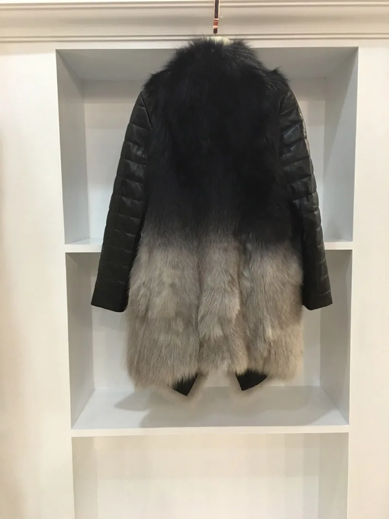 Горячая Распродажа, женское тонкое градиентное длинное стильное пальто из лисьего меха, зимнее натуральное пальто из лисьего меха, Куртки из натуральной кожи