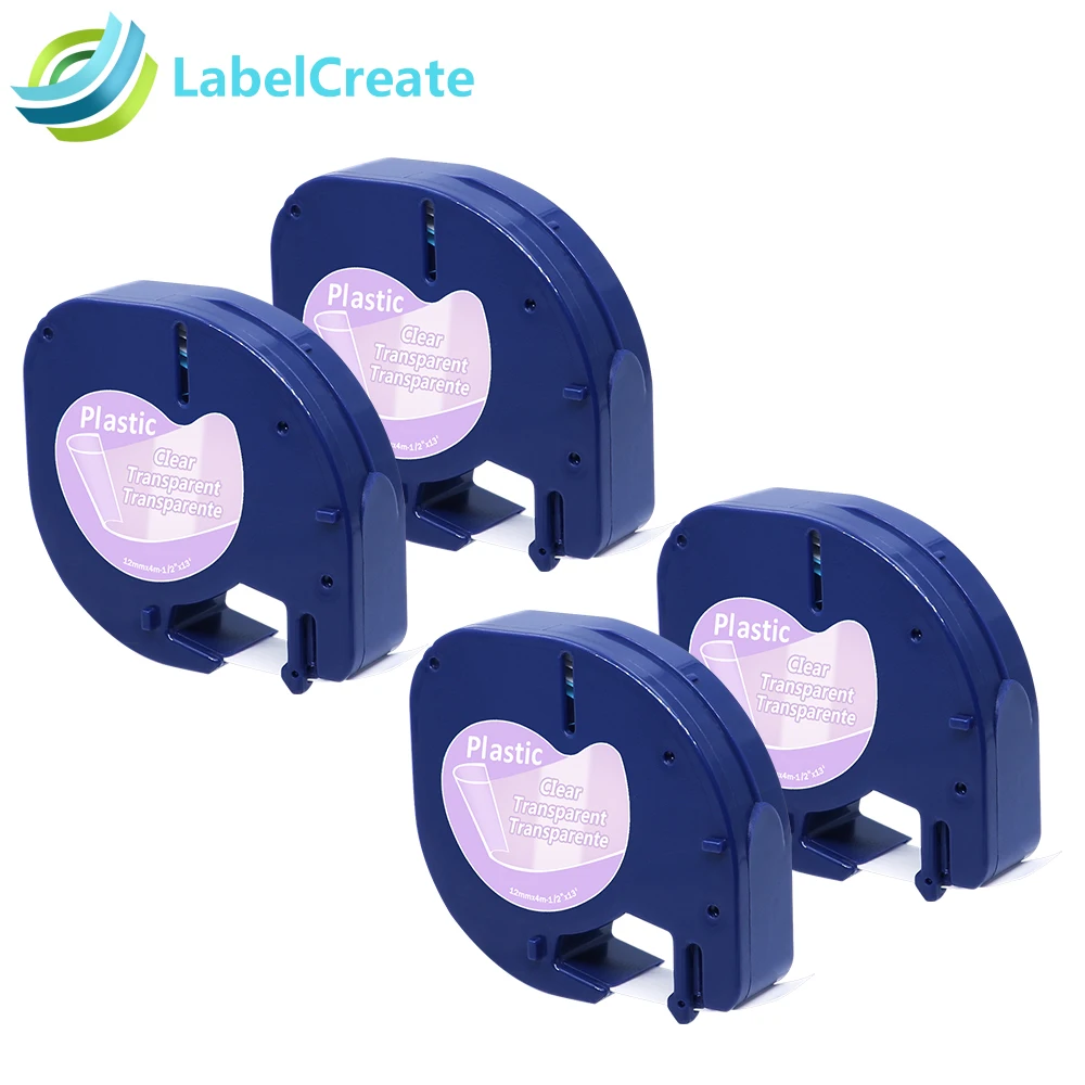 4 Packs Compatible DYMO Letratag Tape 12mm DYMO 12267 Black on Clear Plastic Tape for Dymo