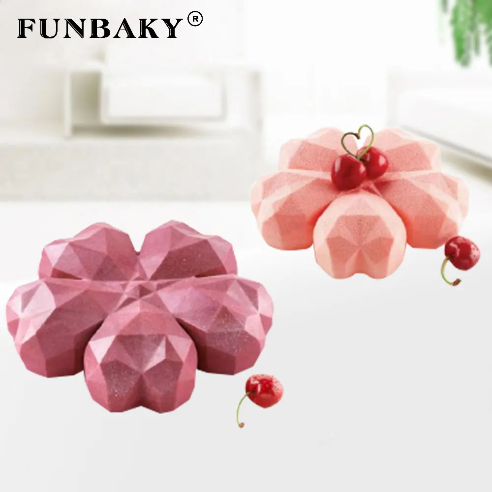 

FUNBAKY 1PC Diamond Heart Flower Shape Silicone Cake Mold For Baking Decorating Tools DIY Bakware Mousse Dessert Moulds