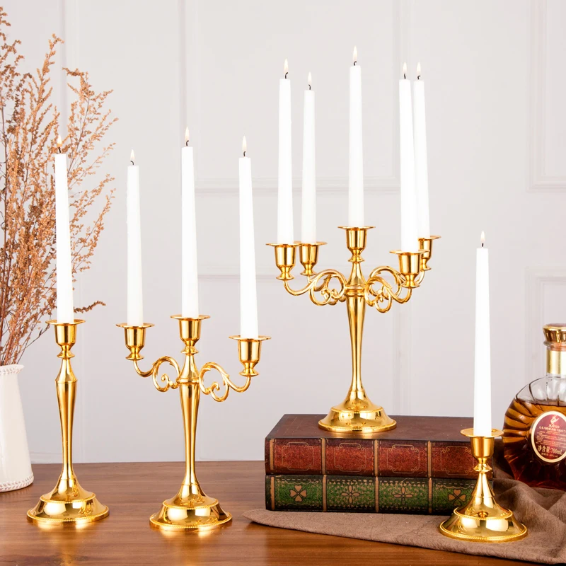 European style Metal Candle Holder 3&5 arms Silver/Gold Candlestick For...