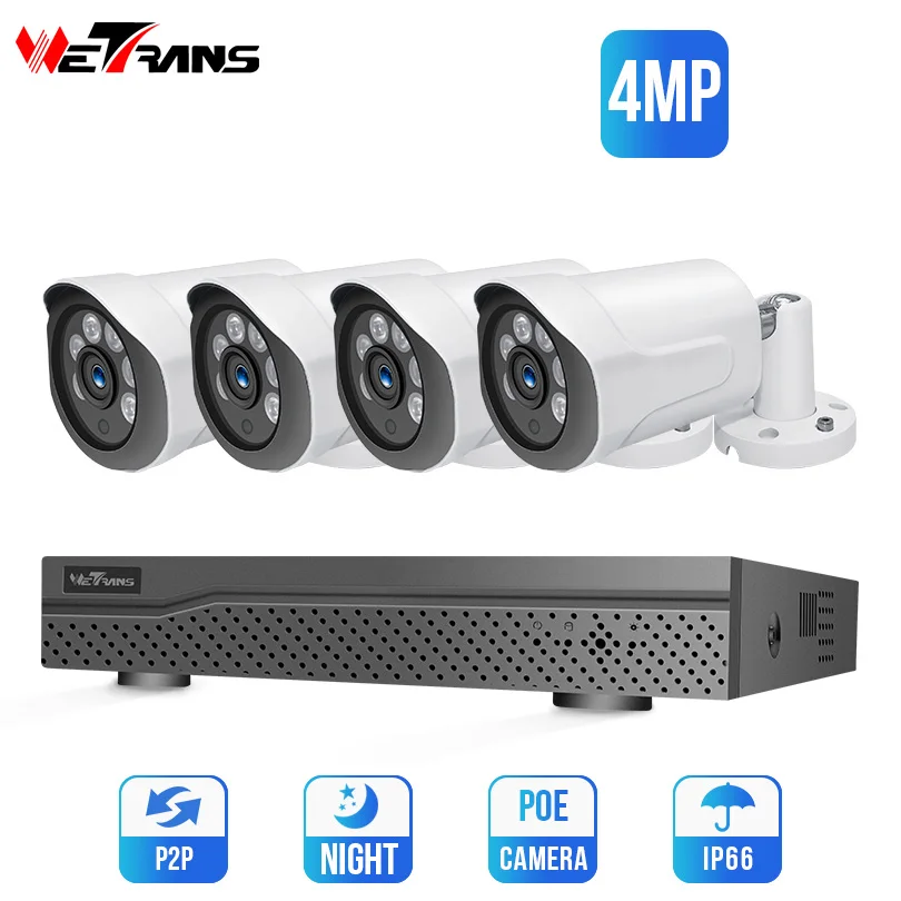 

Wetrans CCTV Camera Security System Kit POE NVR 4MP Audio Record Surveillance Camera H.265 Onvif Outdoor HD Video IP Kamera Set