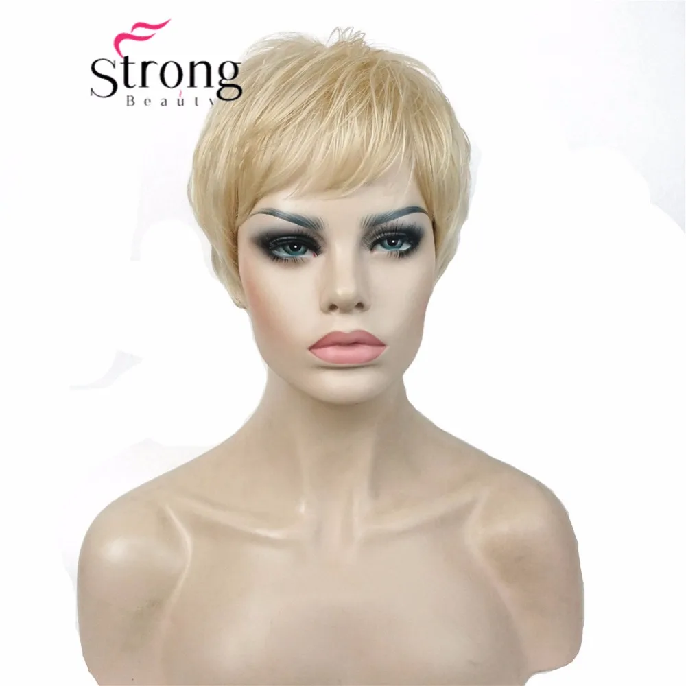 StrongBeauty супер короткий многослойный и колючий блондинка полный синтетический