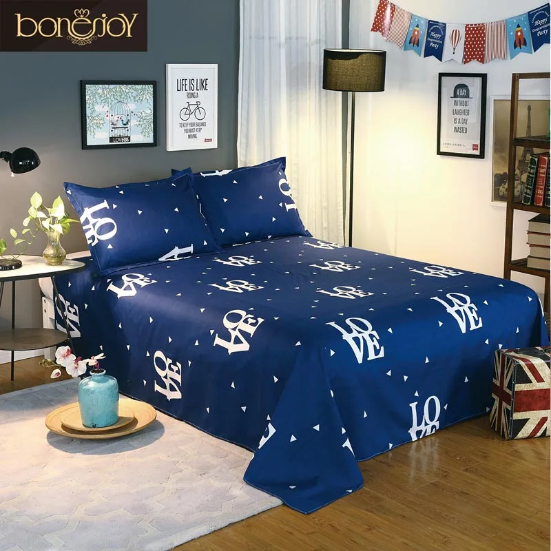 

Bonenjoy Blue Color Bedding Sheet 3 pcs King Size Bed Sheet Set for Queen Bed Sheets Letter Printed Flat Sheet with Pillowcase