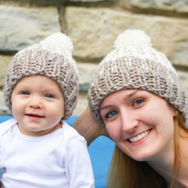 2016 New Winter Mom & Me Matching Knitted Hats Warm Skullies Beanies