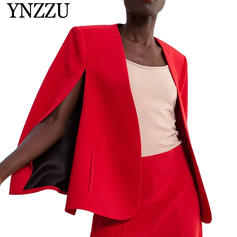 

Elegant Red Poncho Office Lady Cloak Open Front Blazer 2019 Autumn Split Female Workwear Spring Women Suit Coats AO949