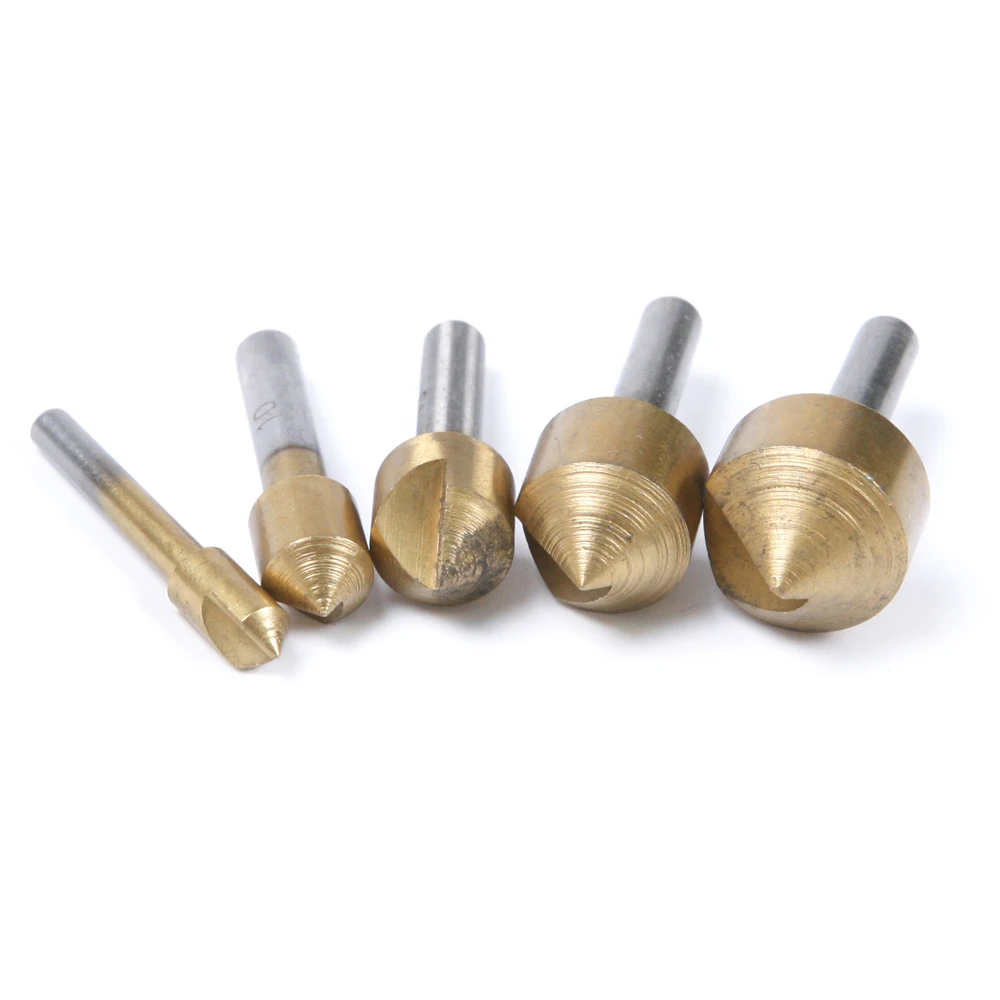 5Pcs 90 Degree Single Flute Chamfering Cutter HSS Titanium Chamfer