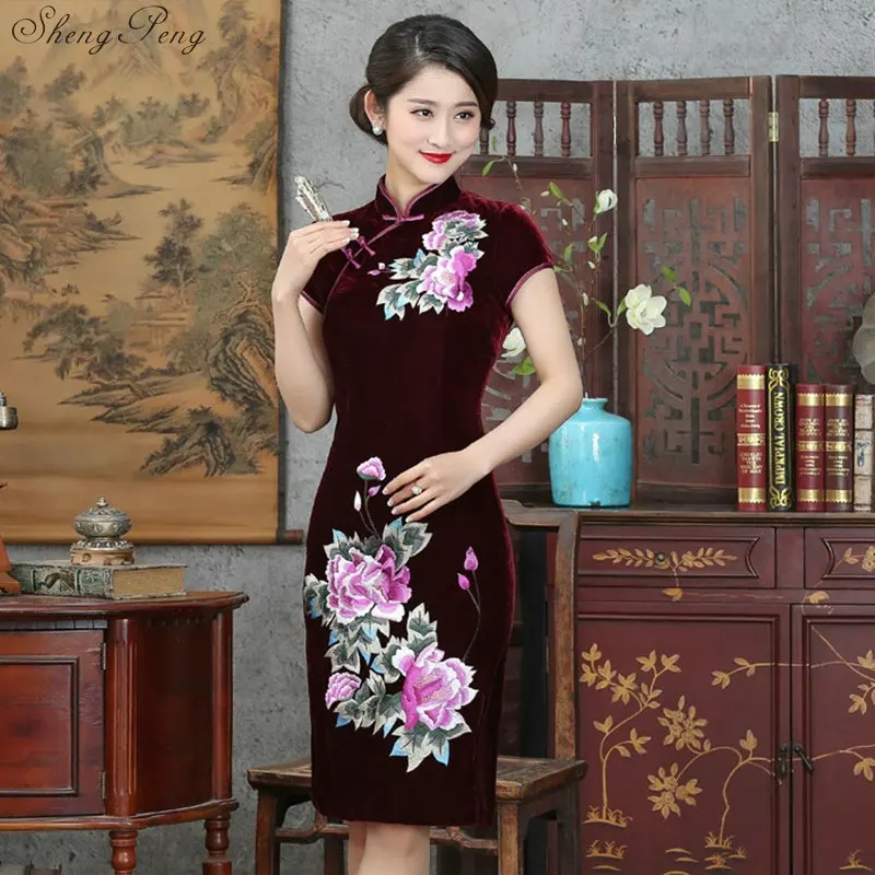 2018 бархат мама Винтаж Cheongsam Дизайн Свадебные платья современные Qipao Традиционный китайский восточные платья платье с вышивкой Q281