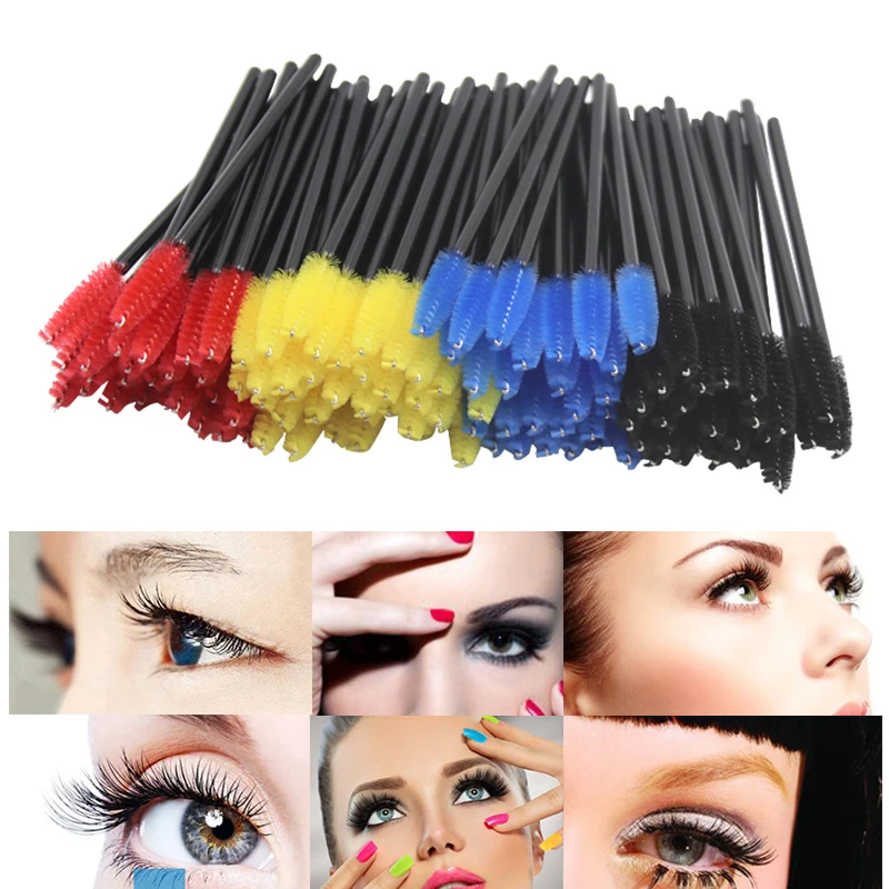 

100Pcs Disposable Eyelash Brush Mascara Wands Applicator Spoolers Eye Lashes Cosmetic Brushes Set Makeup Tool Multicolor