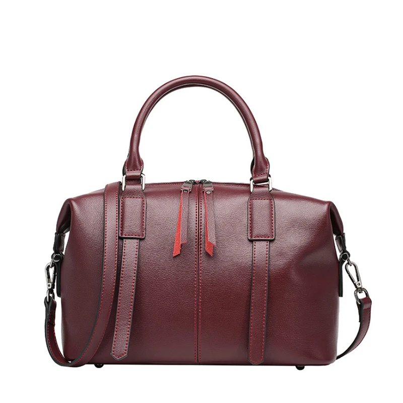 

2019 New 100% Genuine Leather Women Shoulder Bag fashion Handbag Women Bags Designer double zipper Boston Ladies Messenger Bag