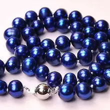 Горячая распродажа стиль >>>>> красивая 8- 9 мм переливчатый синий AKOYA ожерелье жемчуг 1"