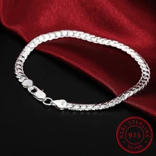 Lekani 925 пробы серебряный браслет ювелирные украшения 5 мм 20 см змея плоская Мужская цепочка браслет на руку/pulsera для мужчин