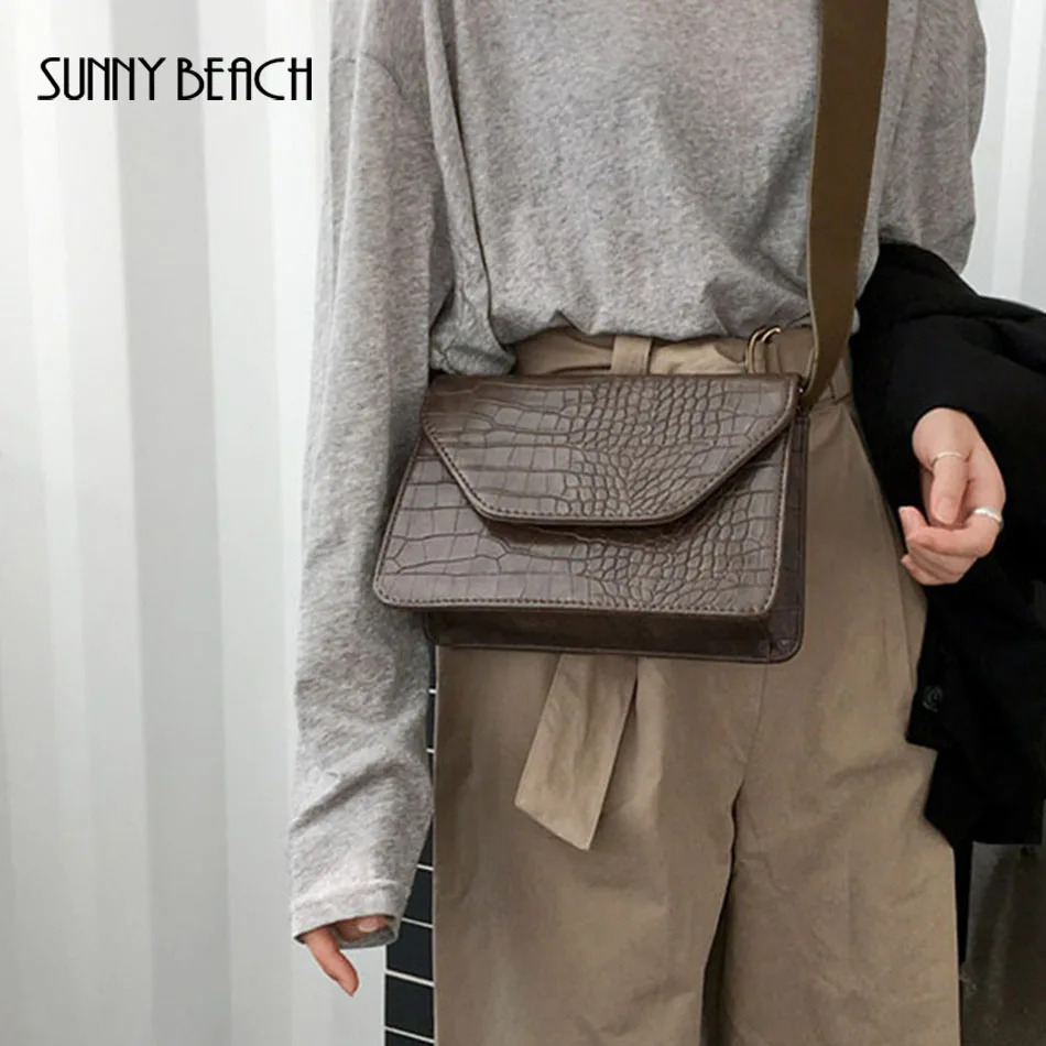 

SUNNY BEACH Women Handbag Alligator Print PU Leather Crossbody Bags Vintage Female Bags Korean Fashion Japan style Bags