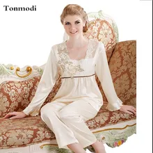 Пижамы для женщин, осенние пижамы с длинным рукавом, женская пижама из шелка с квадратным воротником, женские пижамные комплекты для отдыха