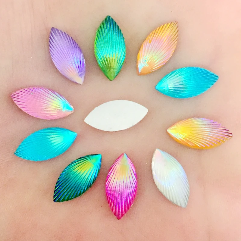 

New 80pcs 15mm*7mm Mixed Color Shell Pattern, The Horse Eye Shape Rhinestone Clipboard Phone Flat Back Party Decoration-A34A