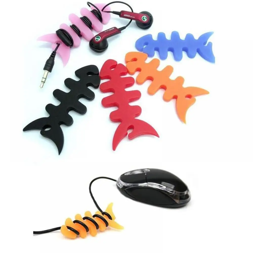 

5pcs/Lot Fish Bone Silicone Winder Cable Earphone Cord Winder Cable Holder Organizer Clips Multi-color