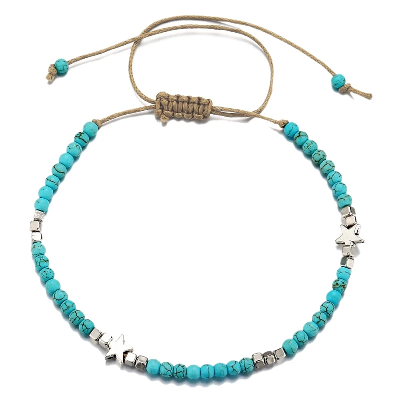 Bohemian Star Beads Stone Anklets For Women Vintage Woven Rope Pendant Bracelet On Leg Anklet Beach Ankle Jewelry New Gift Bohemian Star Beads Stone Anklets For Women Vintage Woven Rope Pendant Bracelet On Leg Anklet Beach Ankle Jewelry New Gift