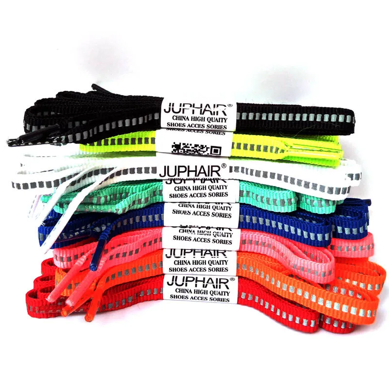 JUP1 Pair Reflective Shoelaces Visibility Flat Shoelaces Running Cycling Safty Minimal Fashion Party Samping Casual Cloth Shoes