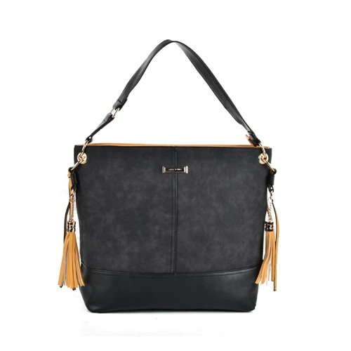 AFKOMST сумка на плечо для женщин Повседневная кисточка стильная комбинированная цветная большая емкость мягкая кожаная сумка высокого качества SY2126 - Цвет: BLACK