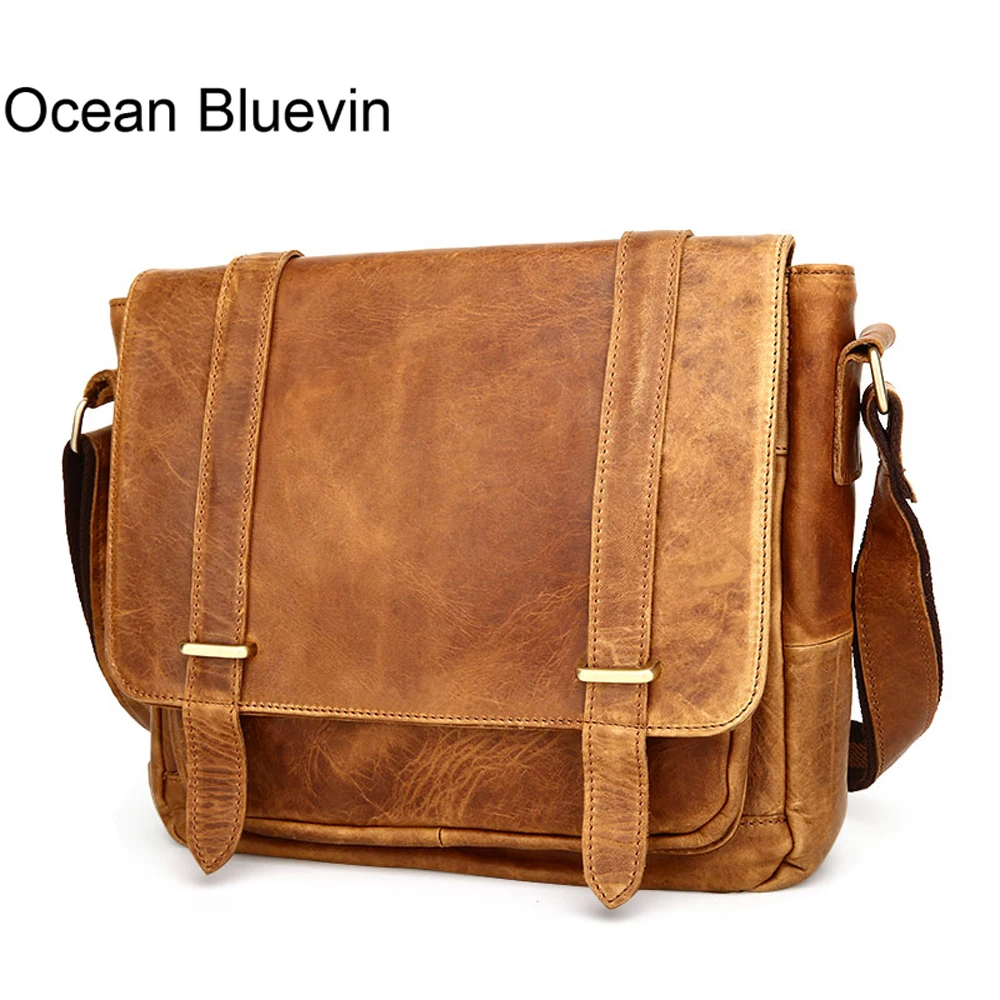

OCEAN BLUEVIN Designer Vintage Men Messenger Bags Genuine leather Real Leather Chest Pack Cross body Sling Single Shoulder Bag