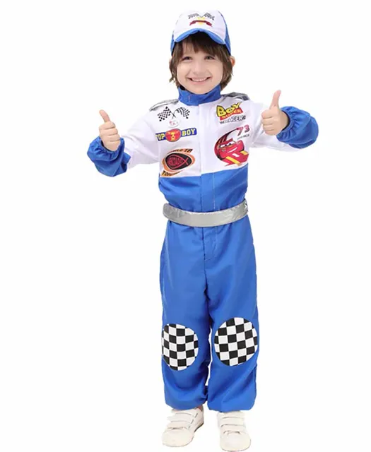 Kids Boys Halloween Racer Cosplay Red Race Car Driver Uniform Children