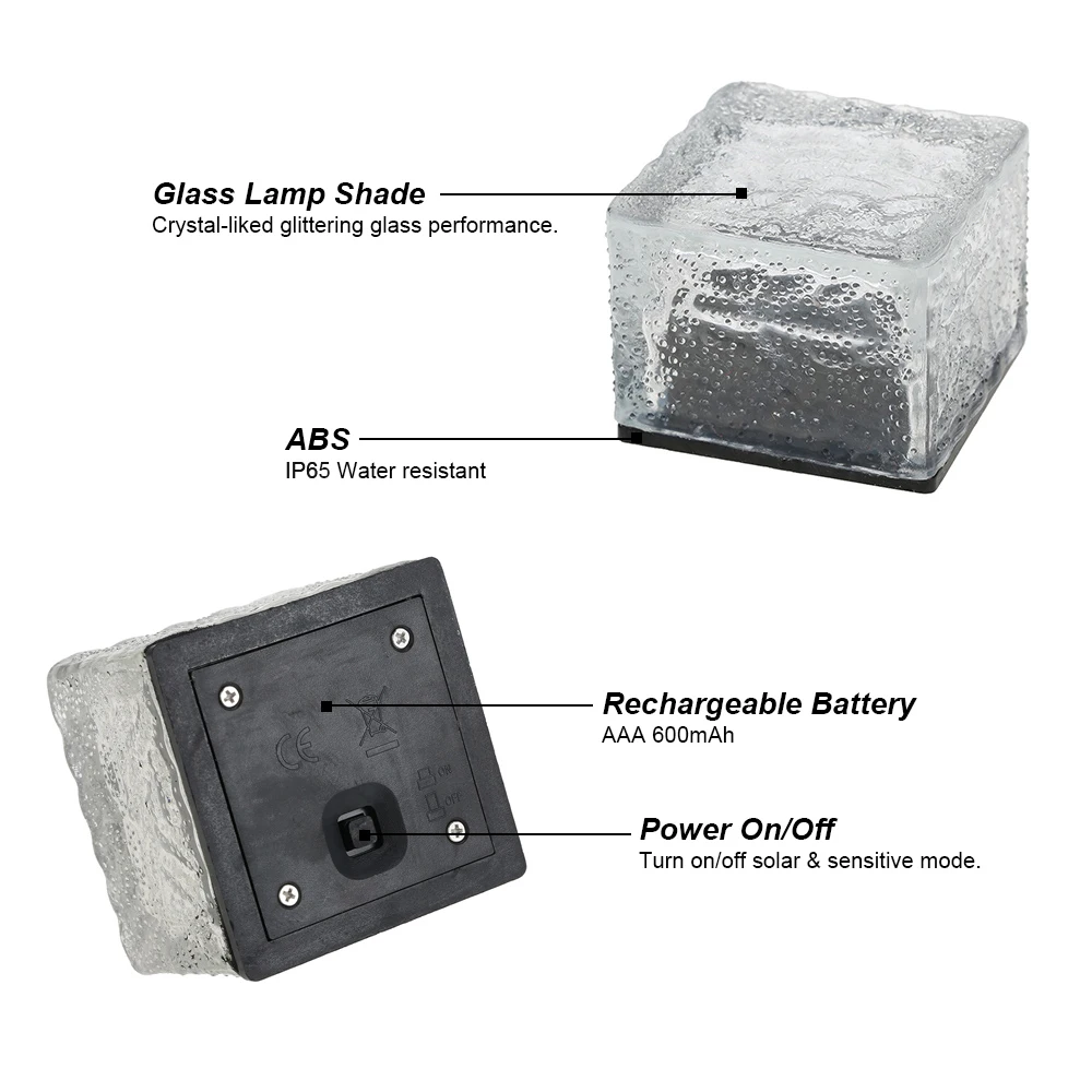 4 шт. Солнечная Порошковая лампа для сада IP65 датчик света креативный стеклянный камень светодиодный кубик льда Ночная лампа для пути бассейна открытый декор