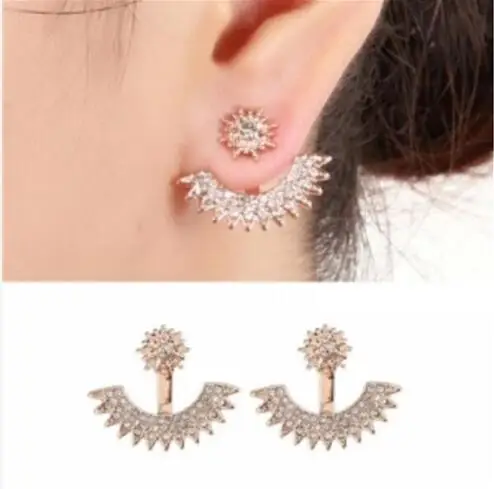

e 1384 Korean version of the fashion starry multi-angle front and rear full crystal earrings female OL temperament sweet jewelr