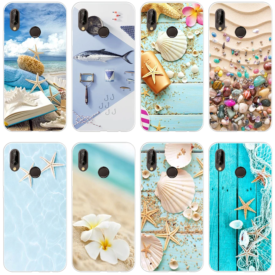 8H Blue Wood Seashells Sea Star Soft Silicone Tpu Cover Case for huawei p 20 lite pro y6 2017 mate 10 | Мобильные телефоны и