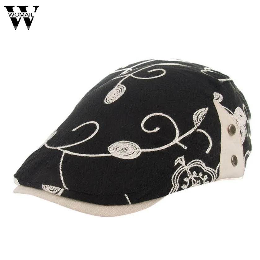 2017 Women Retro Flowers Embroidery Berets Cap Hat Flat Capsin Women's Berets from Apparel
