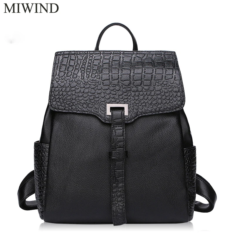 MIWIND Backpack Natural Soft Real Leather Backpacks Genuine First Layer Cow Leather Top Layer Cowhide