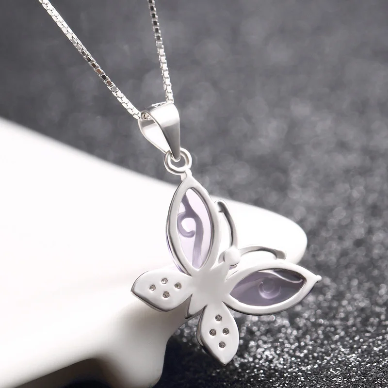 Butterfly Jewellry 925 Sterling Silver Crystals Butterfly Pendant Necklace for Women Engagement Fine Jewelry Choker