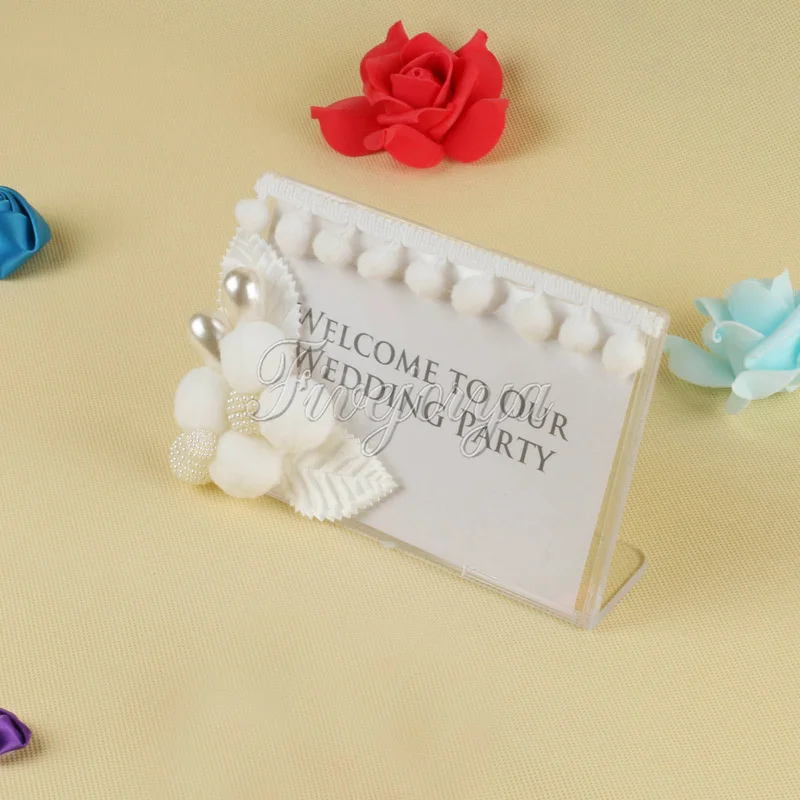 

Wedding Board Acrylic Photo Frame Crystal Place Card Sign Welcome Area Signing Prop Flower Pearl Decoration