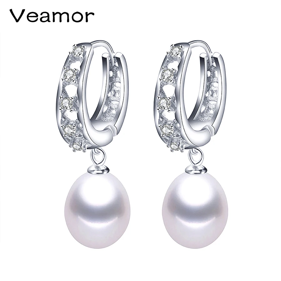 

Fashion Jewelry Pearl Earrings 100% Real Freshwat Pearl 925 Sterling Silver Element AAA Cubic Zirconia Earrings For Women