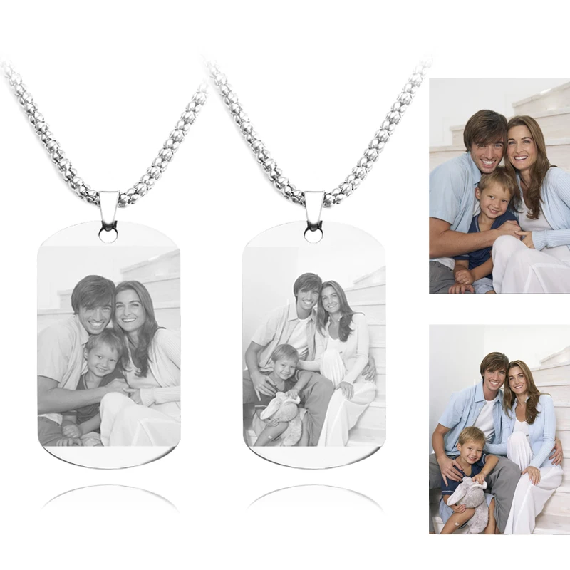 

Personalized engrave photo necklace custom photo name stainless steel chain pendant female male bijoux femme gifts