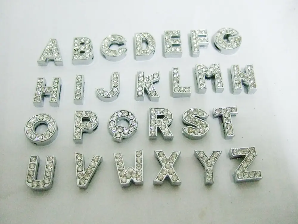 Wholesale 130pcs 8mm Full Rhinestone Letters English Alphabet A Z DIY Slide Charms letter Free ...