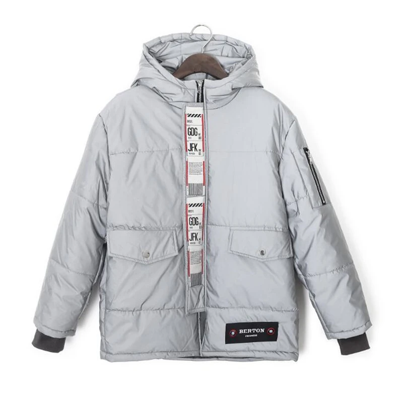 2019 European street fashion New Winter Night Reflective Jacket Women Hooded Jackets Winter Thick warm Outwear Female Coat Parka