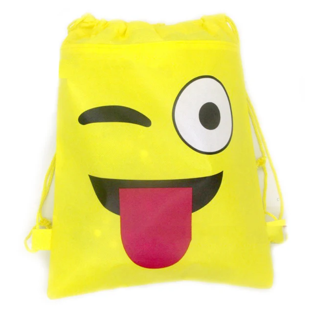Happy Birthday Backpack Non-woven Fabric Baby Shower Party Emoji Theme Yellow Mochila Kids Favors Drawstring Gifts Bags 1pcs/lot