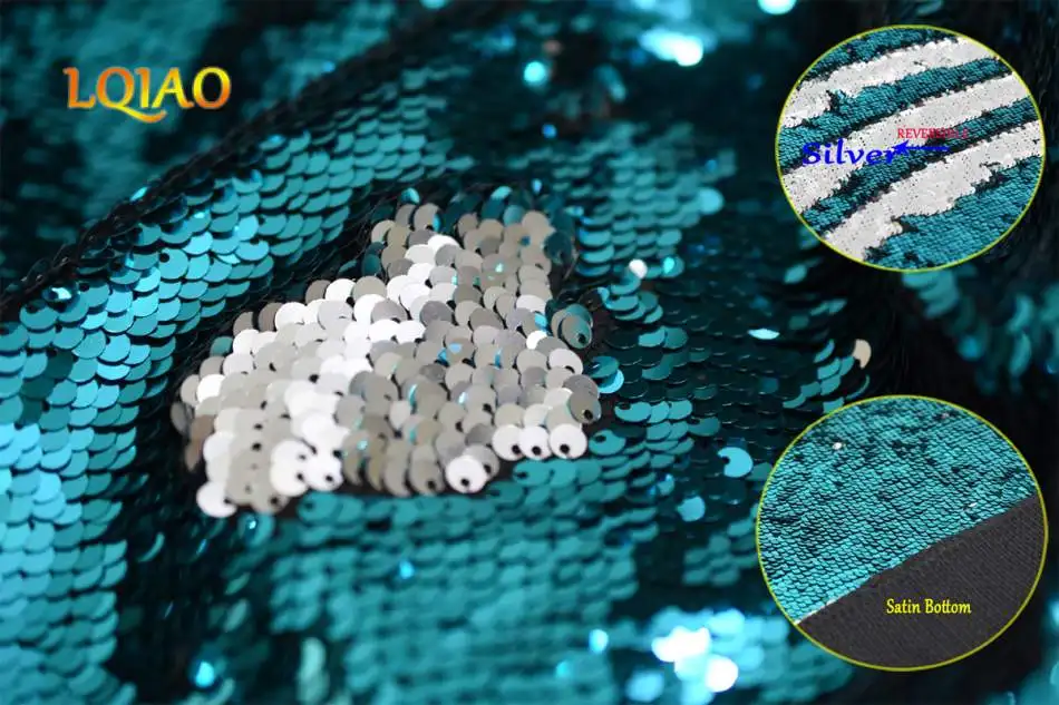 turquoise- silver reversible sequin fabric