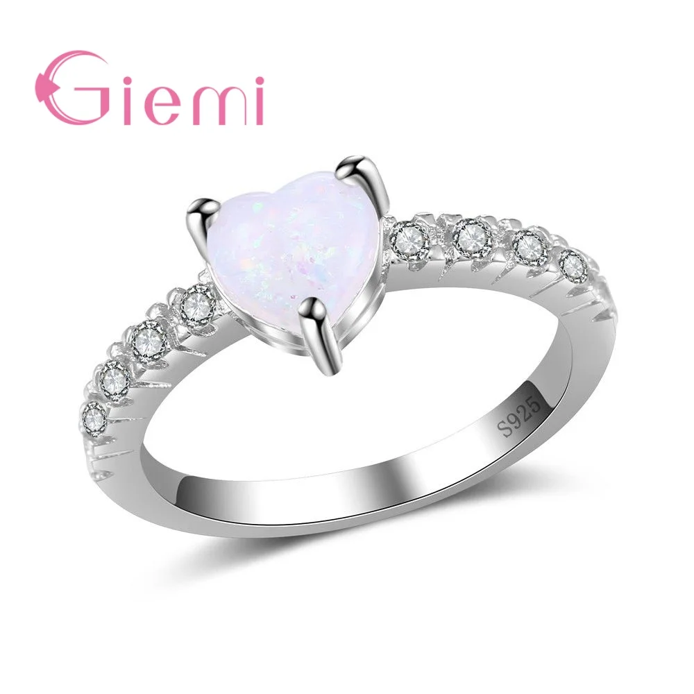 

Sweet Love Heart Opal Rings for Women Stones Authentic 925 Sterling Silver Metal Jewelry Romantic Wife Girlfriends Gifts