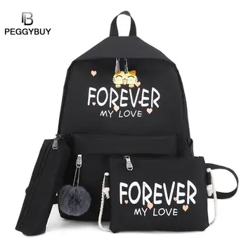 

3pcs/set Cat Letter Print Shoulder Pen Bags Backpacks Women Composite Bags Travel School Bags Canvas Women Pen Bags Dropshipping