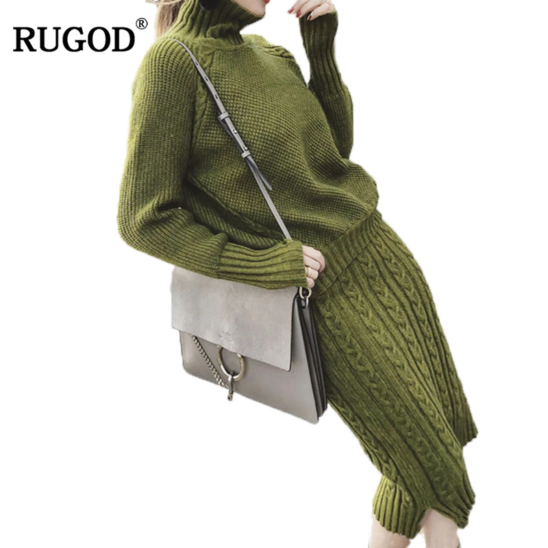 Женский трикотажный костюм RUGOD теплый свитер с высоким воротником и облегающая