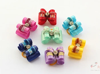 

50PCS Wholesale Hand Made Pet Cat Dog Grooming Hair Bows Rhinestone Ribbon Dog Bows Doggie Boutique Puppy Accessories Petshop
