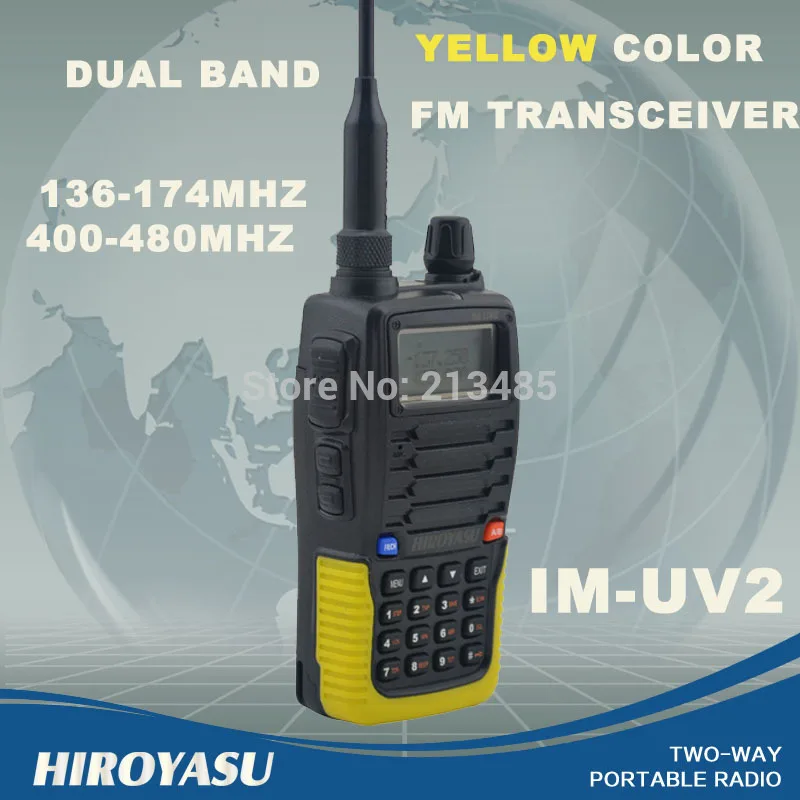 HIROYASU желтый цвет IM-UV2 136-174 МГц и UHF400-480MHz двухдиапазонный 5 Вт/3 Вт 128CH FM 65-108 МГц портативный двухсторонний радиоприемник FM приемопередатчик