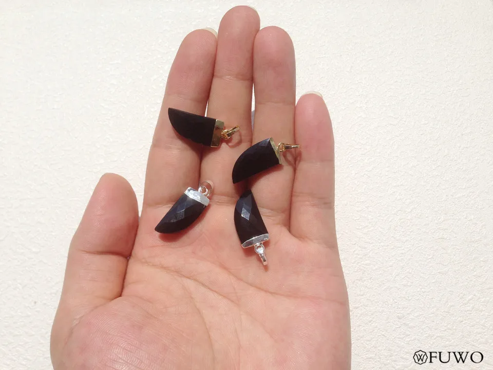 Horn Shape Natural Black Agate Pendant 12
