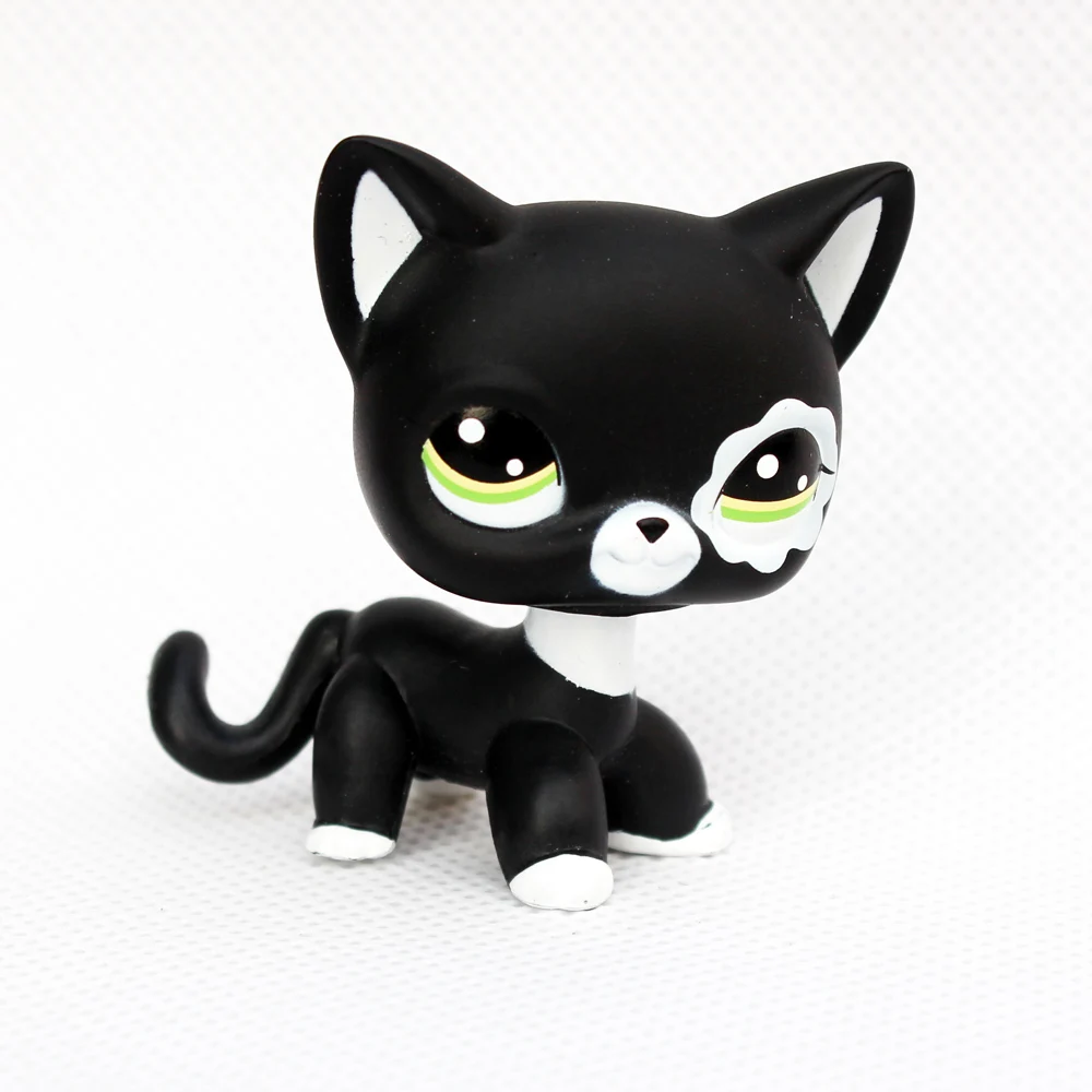 

pet shop lps toys cat #2249 black standing rare short hair cat sparkle flower eyes old original animal free shipping