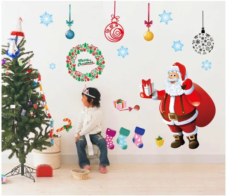 Распродажа, три поколения, съемные наклейки на стену, мультяшный Санта Клаус, рождественские магазины, декоративные наклейки на стену для спальни, AY226