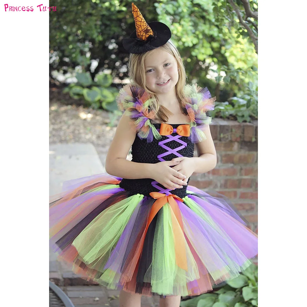 

2018 Girl Halloween Witch Tutu Dress Evil Wizard Monster Kids Girls Cosplay Costume Dresses Thanksgiving Party Dress Up