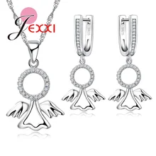 Горячая 925 пробы Серебряные Ювелирные наборы серьги/кулон ожерелье Крыло ангела AAA кристалл свадебные аксессуары для женщин