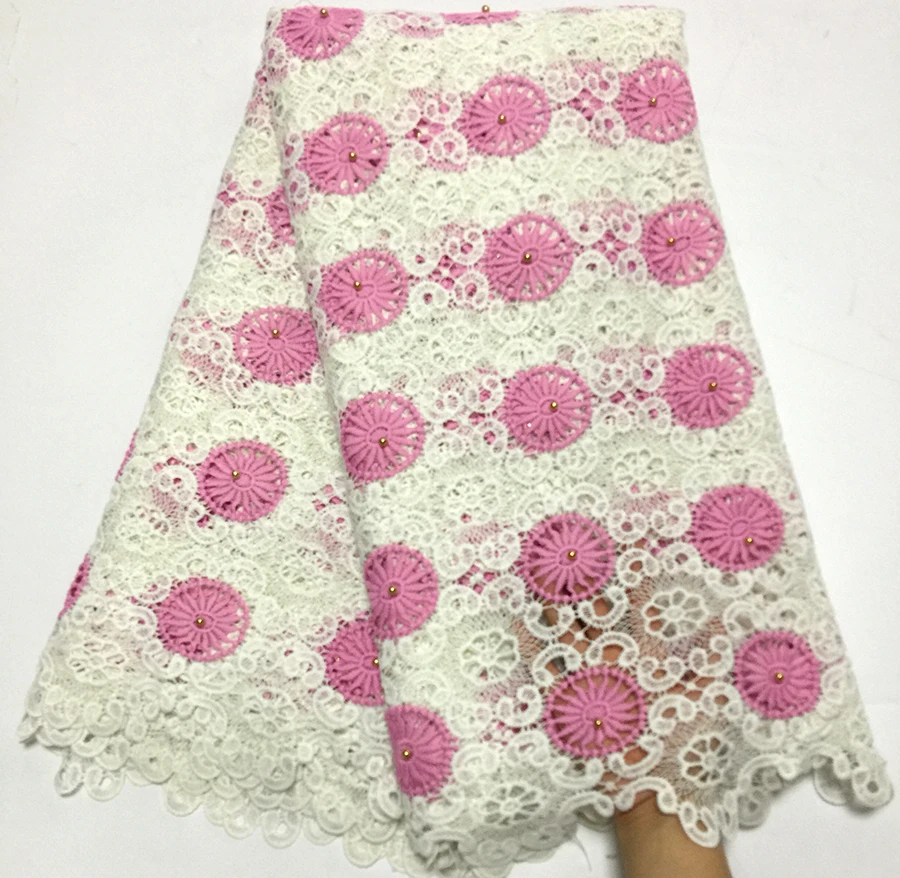 

2018 latest african guipure lace white and pink water soluble chemical lace fabric,high quality african cord lace fabric